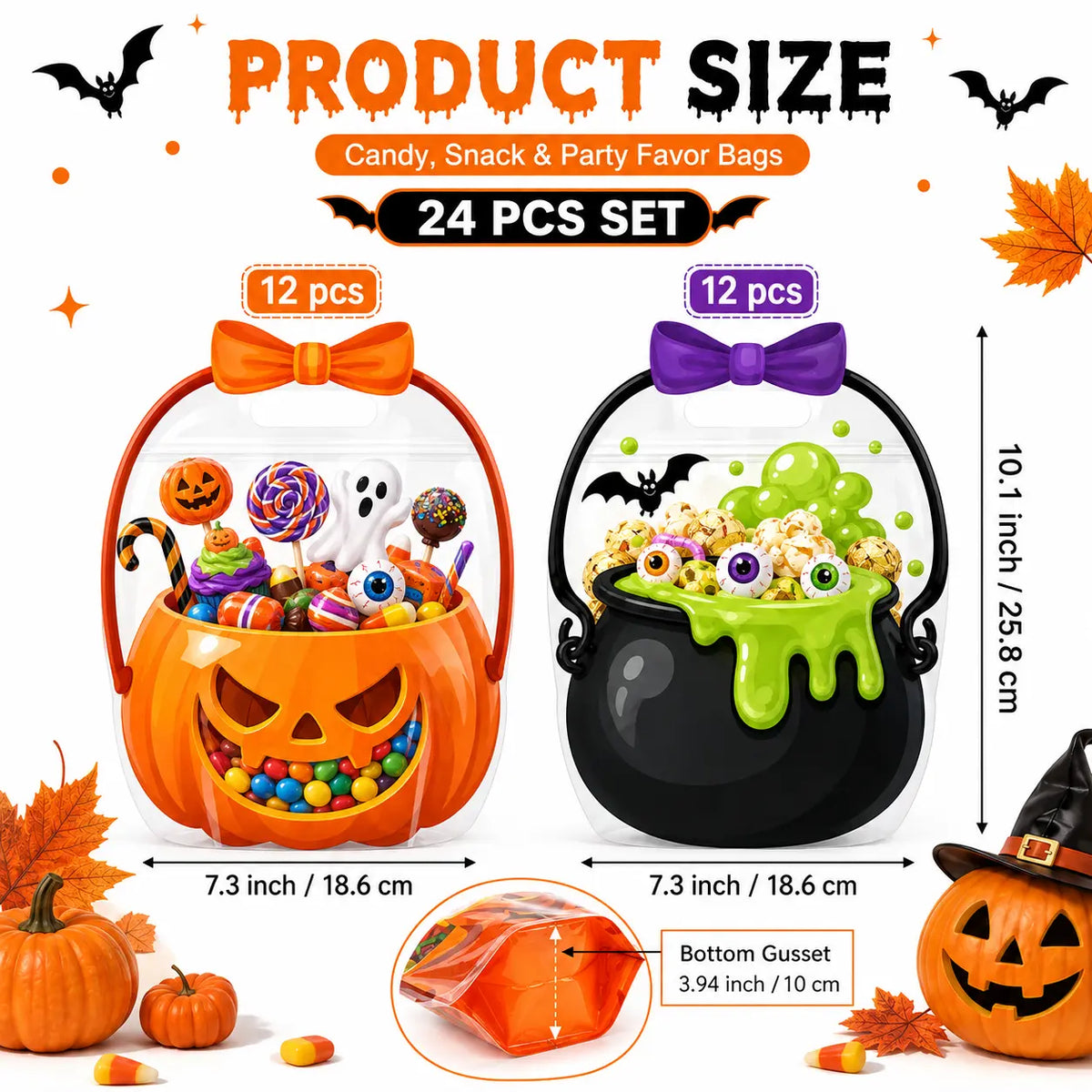 🎃Halloween Plastic Goodie Bags, Trick or Treat Candy Bags 🎃