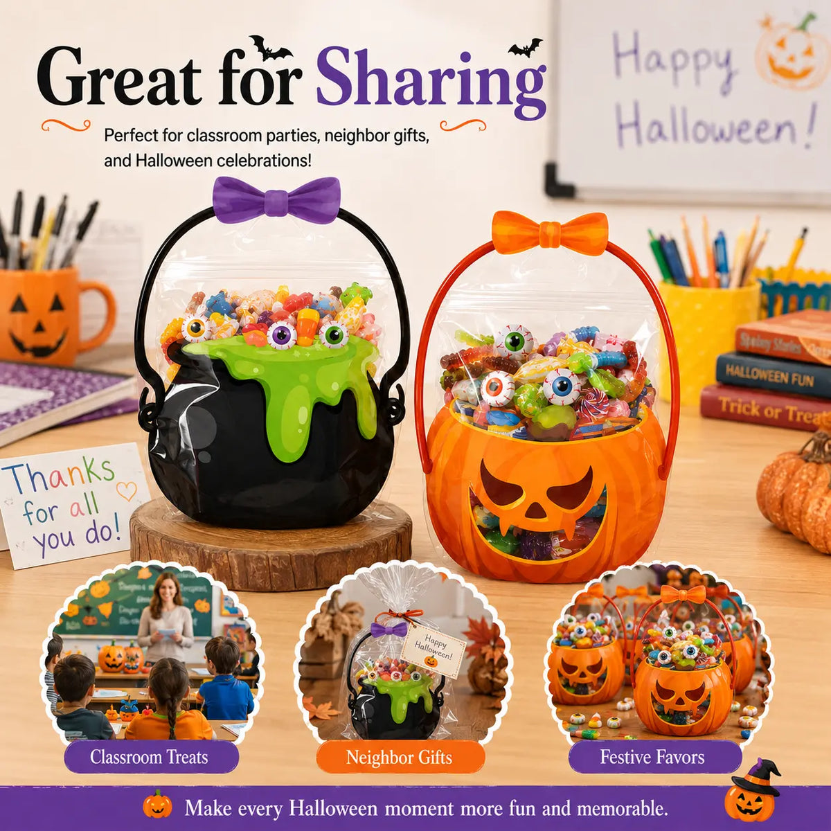 🎃Halloween Plastic Goodie Bags, Trick or Treat Candy Bags 🎃