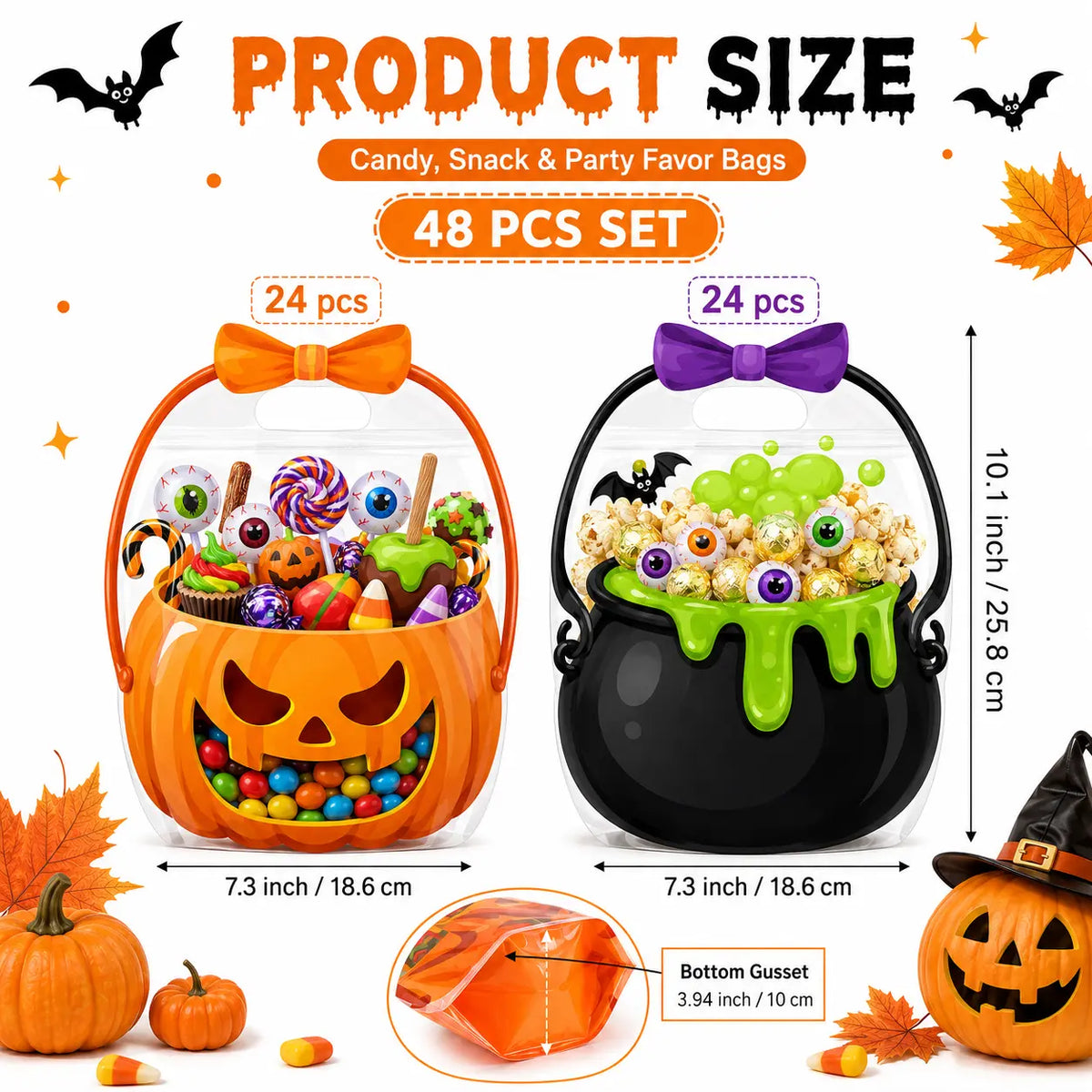 🎃Halloween Plastic Goodie Bags, Trick or Treat Candy Bags 🎃