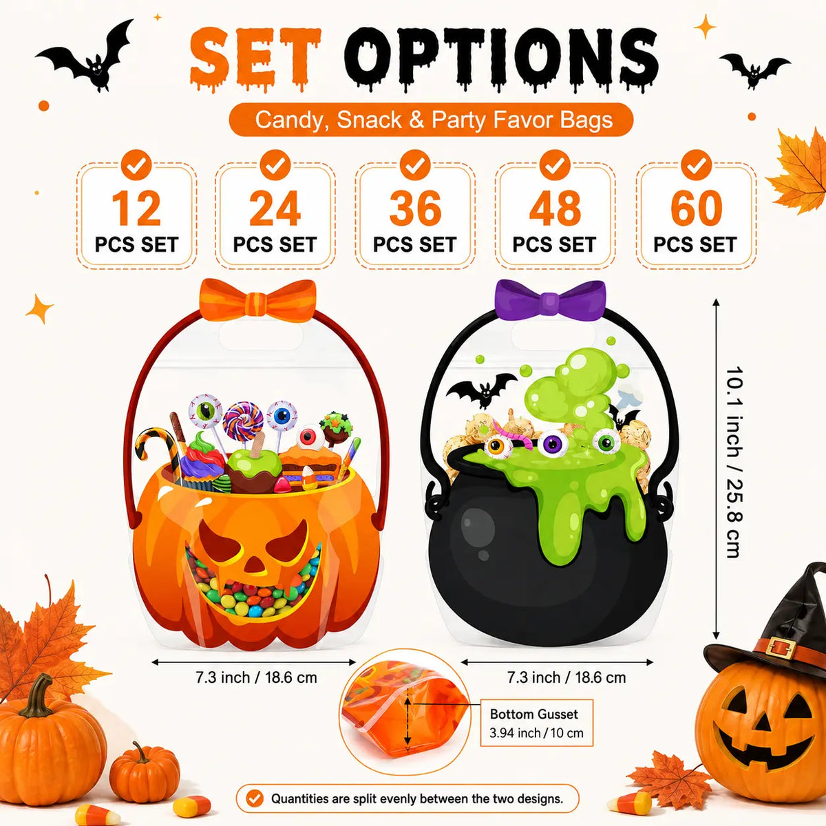 🎃Halloween Plastic Goodie Bags, Trick or Treat Candy Bags 🎃