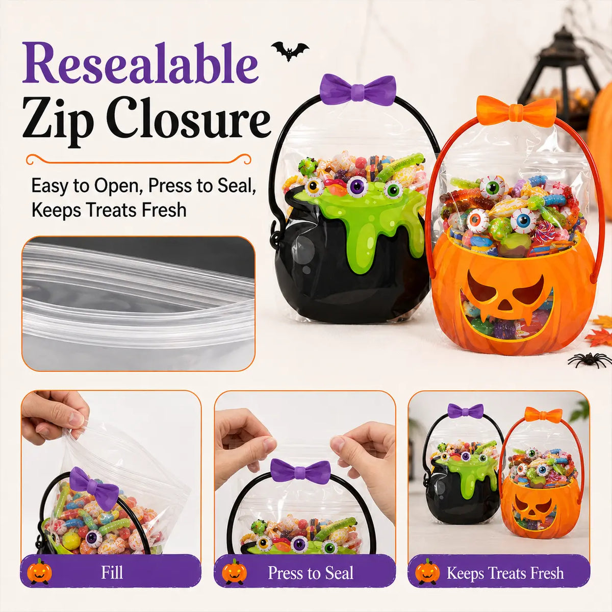 🎃Halloween Plastic Goodie Bags, Trick or Treat Candy Bags 🎃